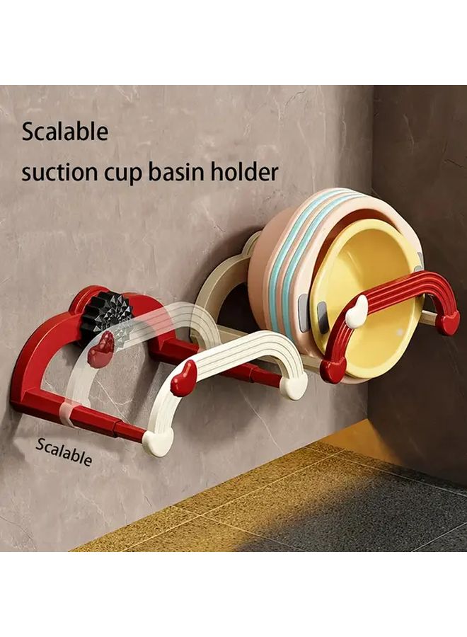 Red Rotating Retractable Suction Cup Hanging Shelf No Drill Wall Mounted Bathroom Storage Rack - Image 5